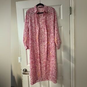 Vero Moda Pink Abstract Midi open front button up dress Womens XS